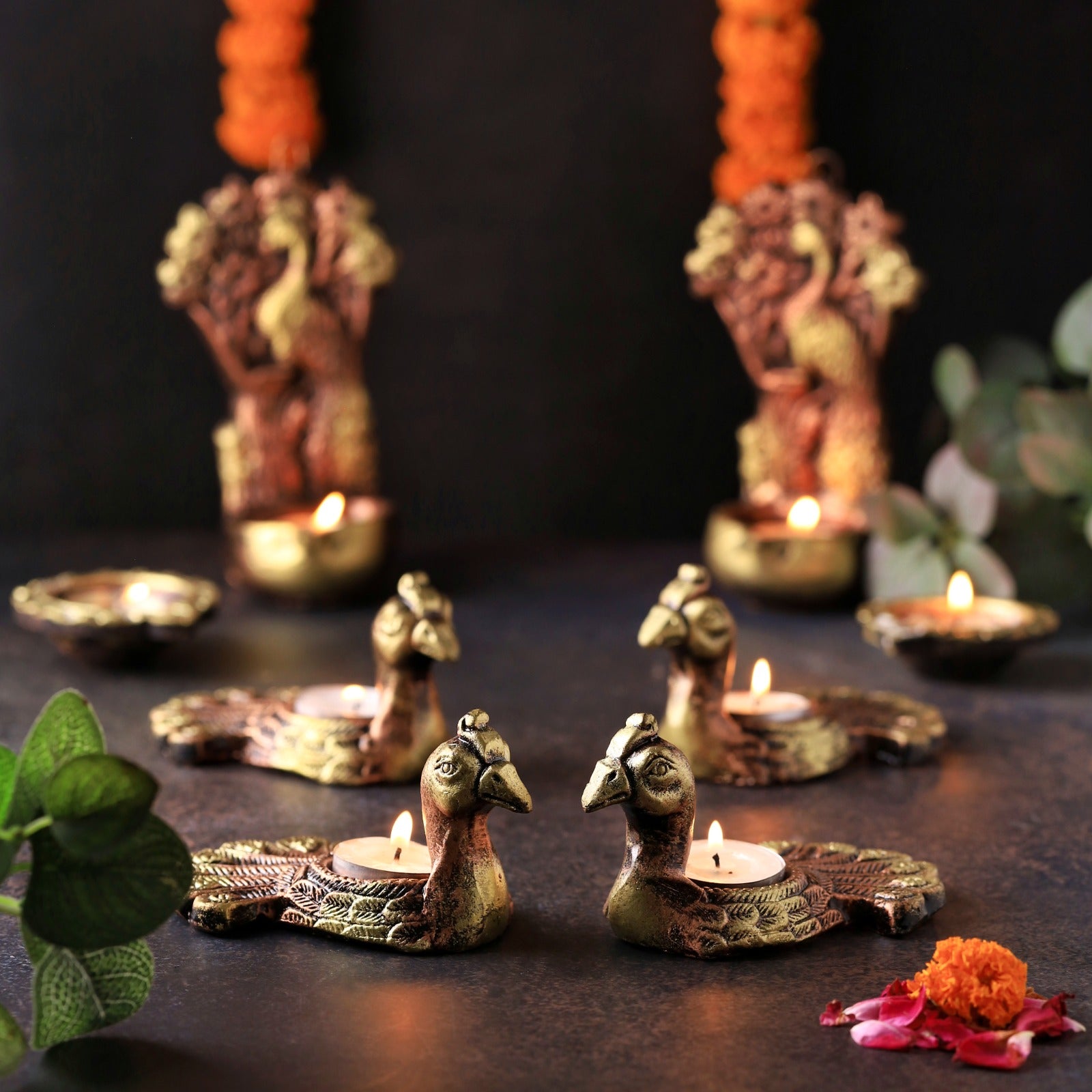 Neck Peacock T Light Set – Decorative Diya