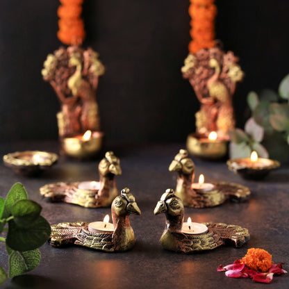 Neck Peacock T Light Set – Decorative Diya