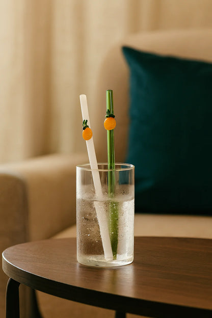 Pineapple   Collection Glass Straw Stirrers -Set of 2