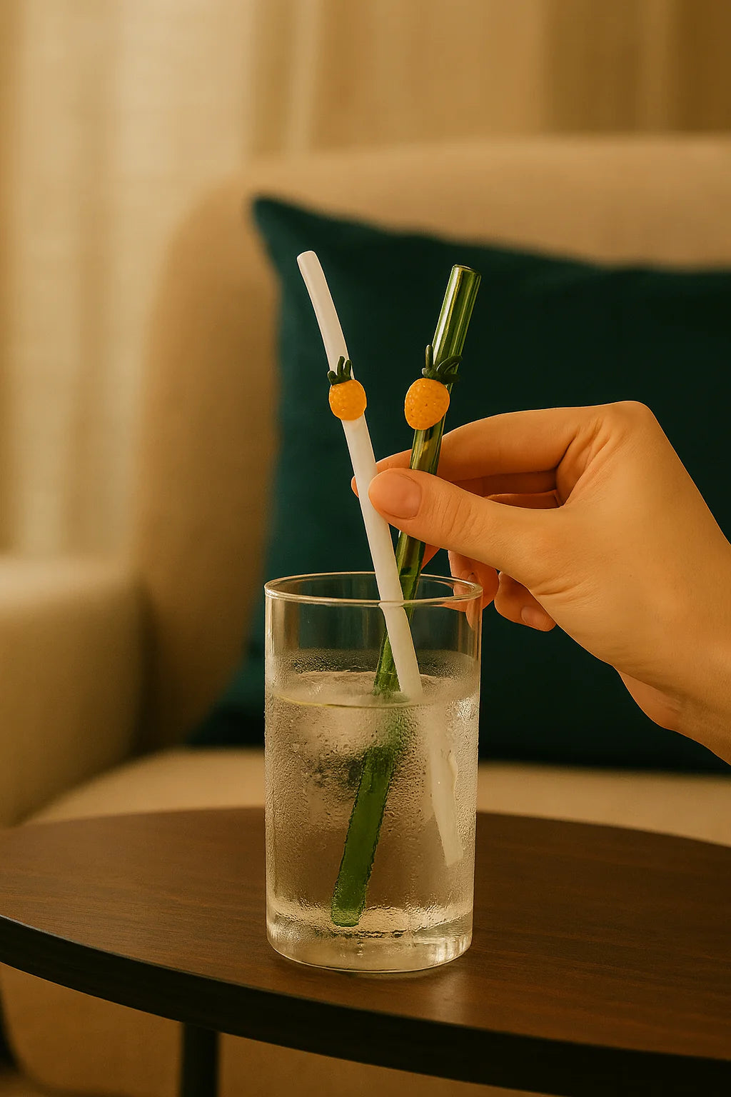 Pineapple   Collection Glass Straw Stirrers -Set of 2