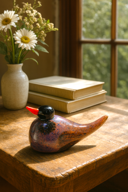 Crimson Glow Glass Bird Figurine – Unique Handmade Decor
