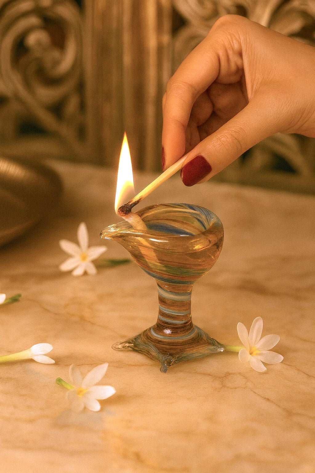 Kalyani Jyot – Art Glass Puja Diya Handcrafted Deep