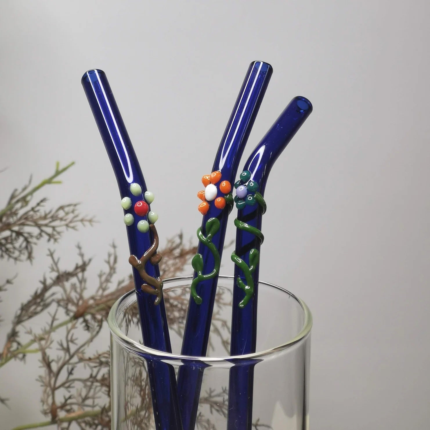 Floral Art Glass Straws – Set of 2