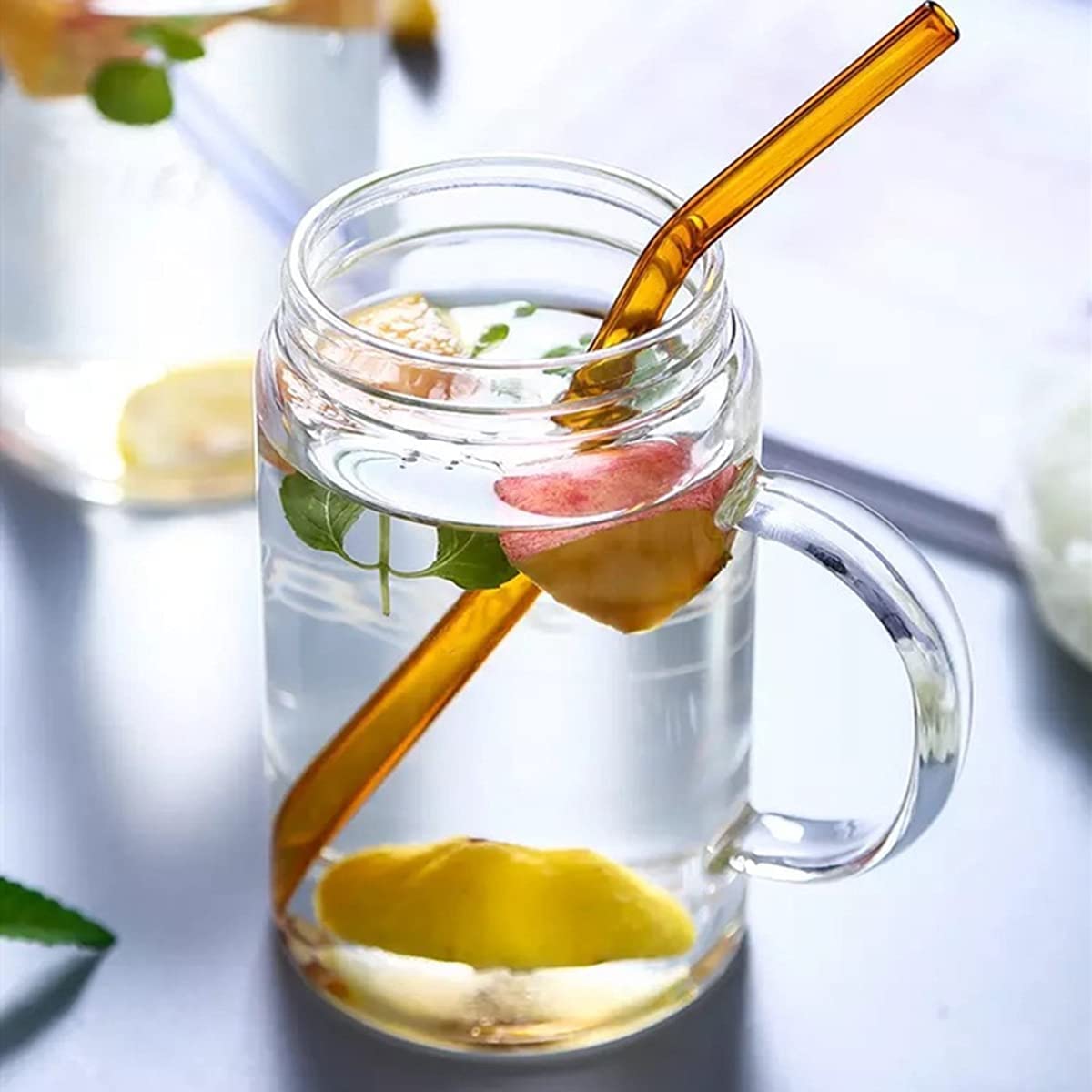 Amber Transparent Glass Straws with Cleaning Brush – Set of 6