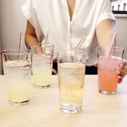Clear Transparent Glass Straws with Cleaning Brush – Set of 6