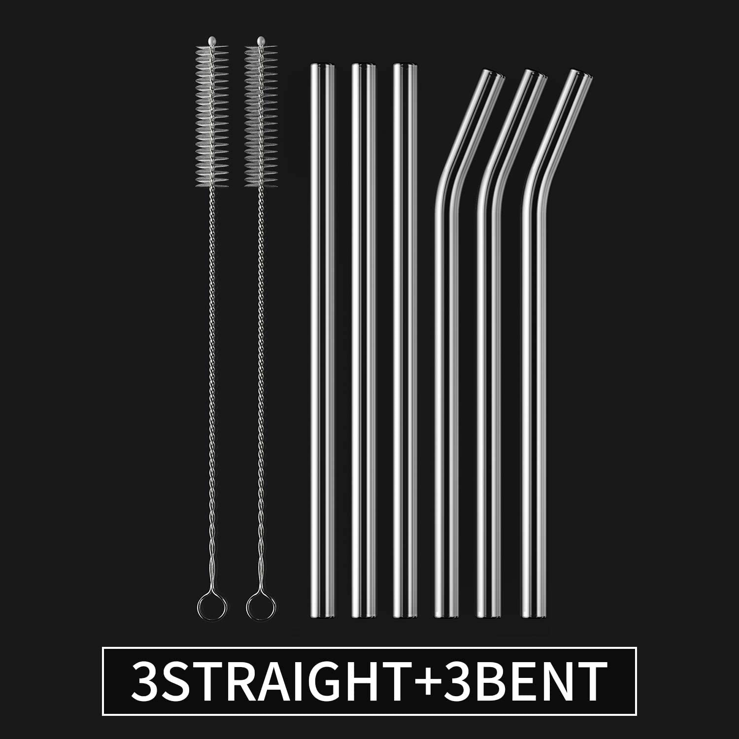 Clear Transparent Glass Straws with Cleaning Brush – Set of 6