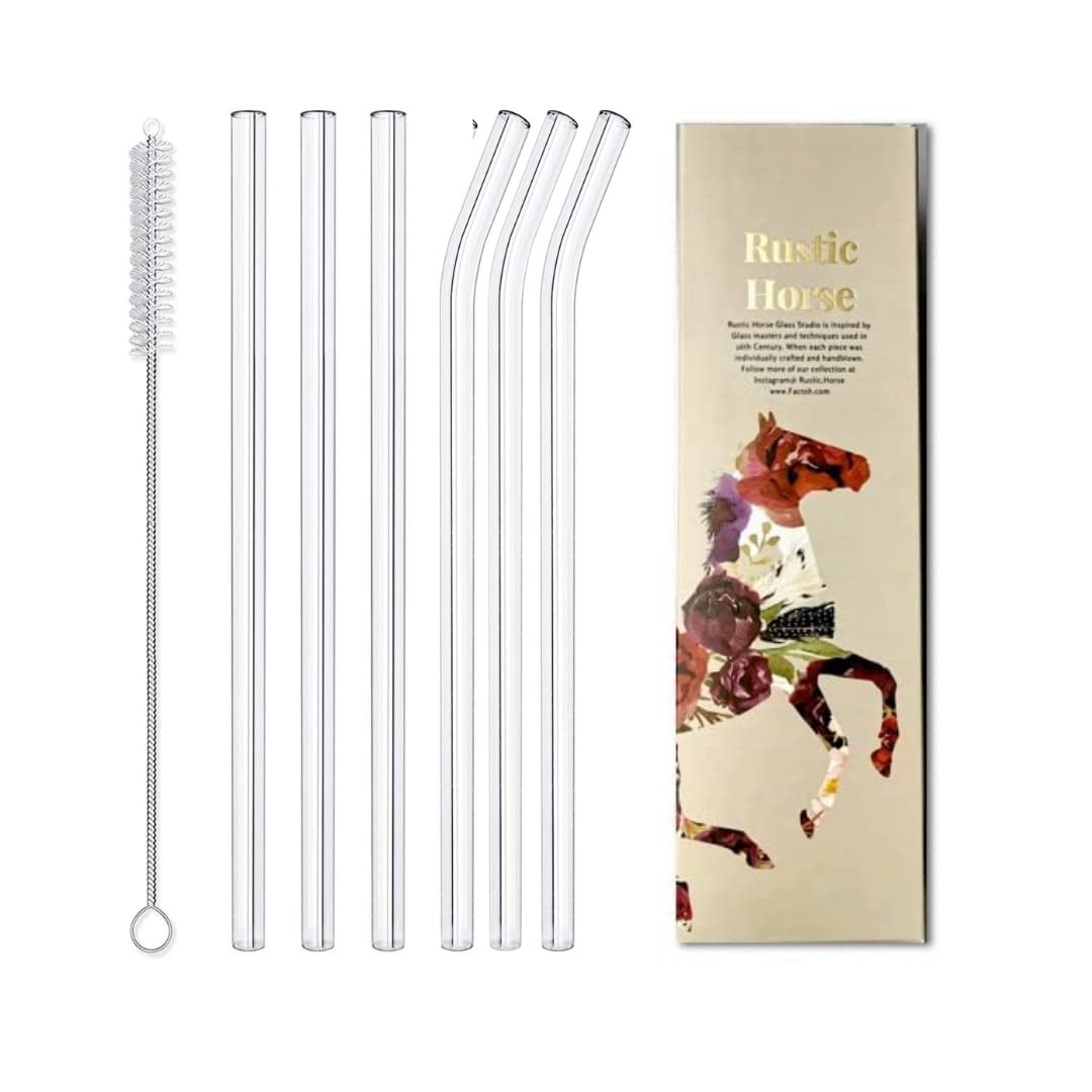 Clear Transparent Glass Straws with Cleaning Brush – Set of 6