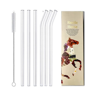 Clear Transparent Glass Straws with Cleaning Brush – Set of 6