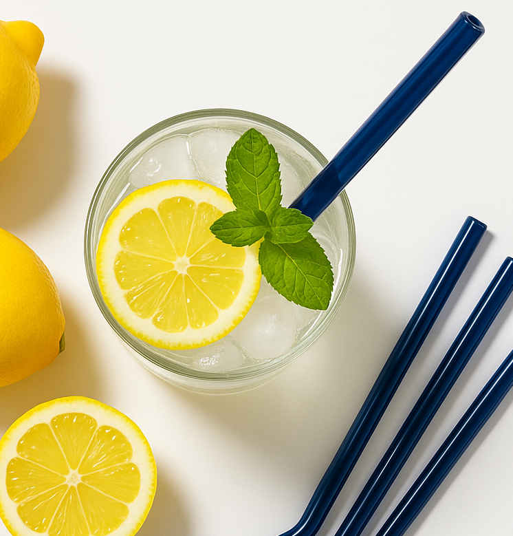 Brilliant Blue Glass Straws  Reusable (Set of 6 )