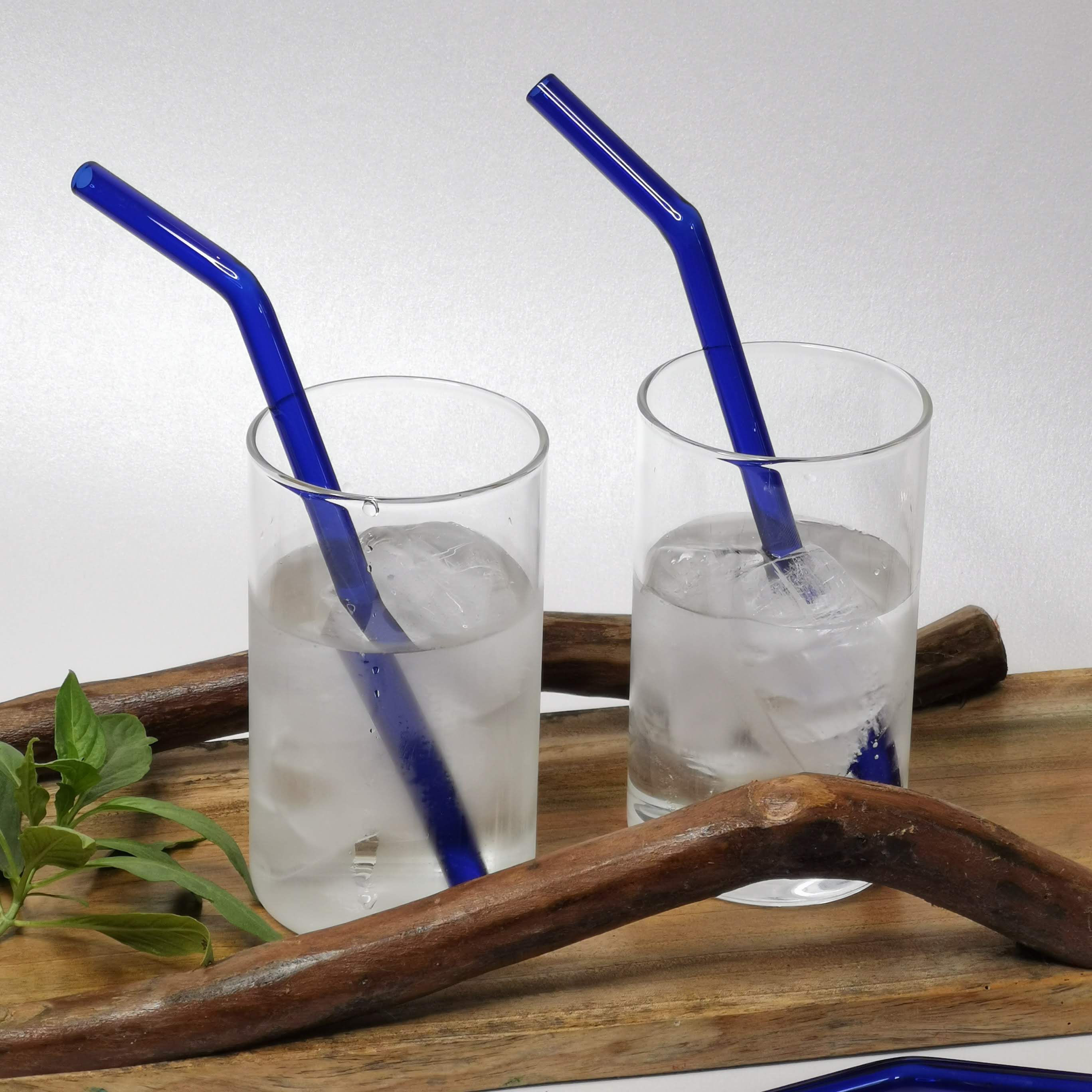Brilliant Blue Glass Straws  Reusable (Set of 6 )