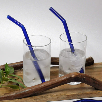 Brilliant Blue Glass Straws  Reusable (Set of 6 )