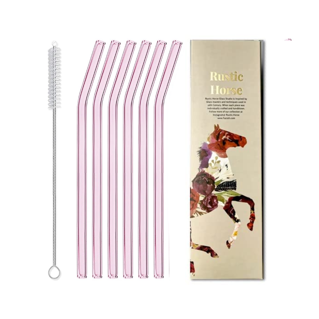 Pink Saphire Glass Straws (Set of 6)