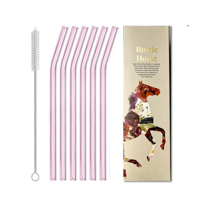 Pink Saphire Glass Straws (Set of 6)