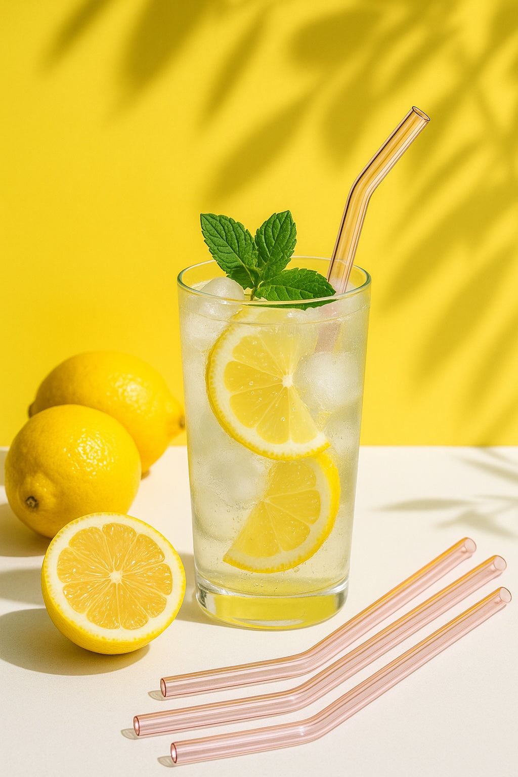 Pink Saphire Glass Straws (Set of 6)