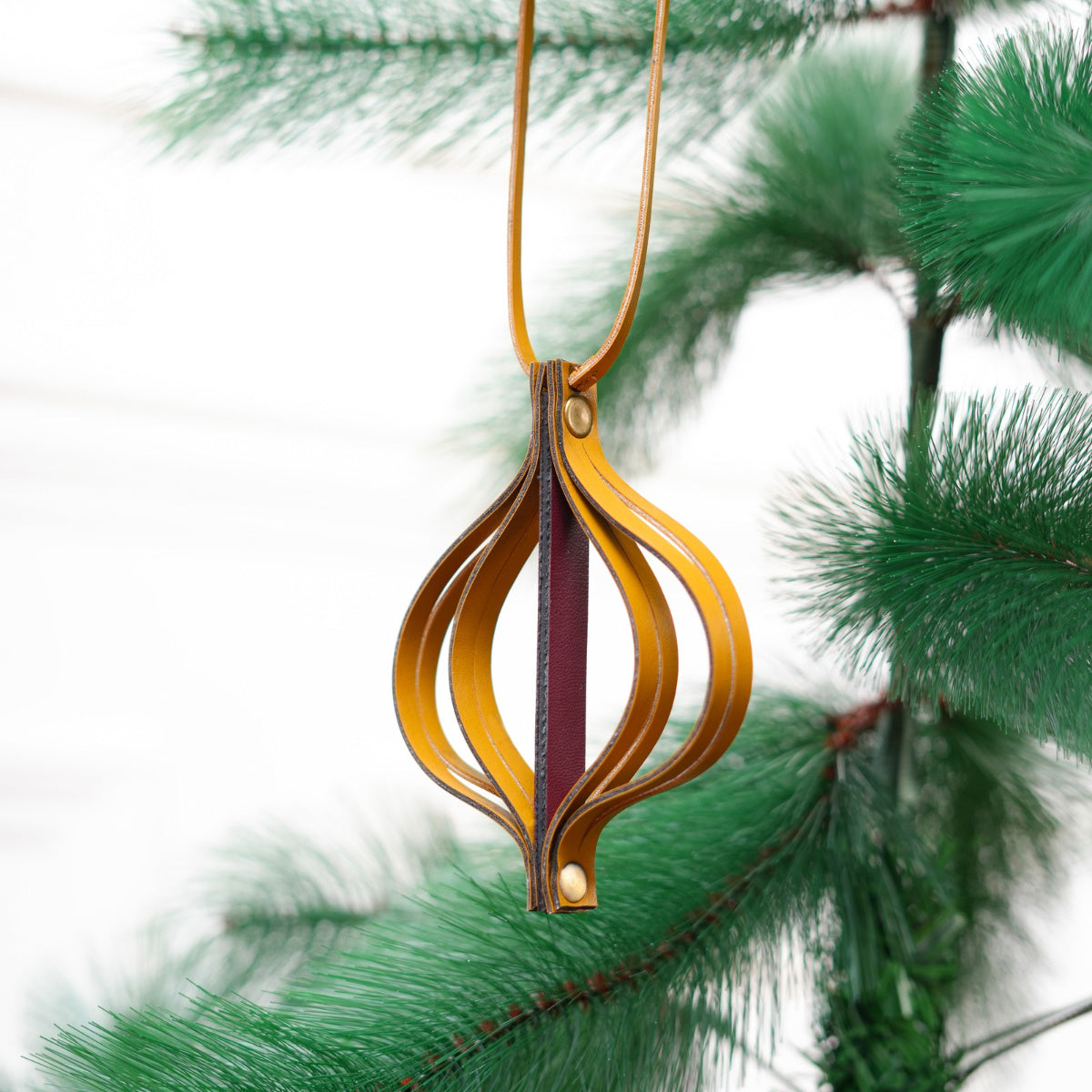 Vegan Leather Festive Decor Handcrafted Christmas Lantern (Mustard)