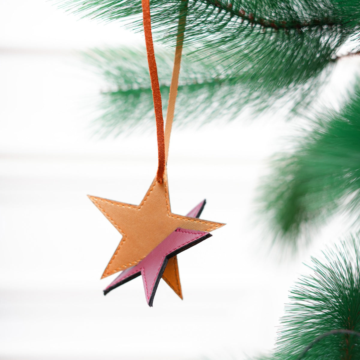 Vegan Leather Festive Decor Handcrafted Christmas Star (Orange)