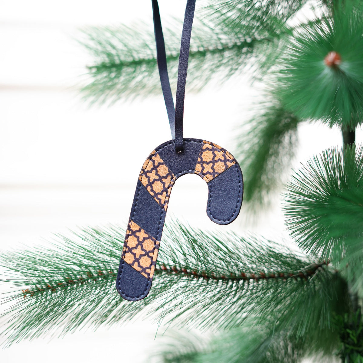 Vegan Leather Festive Decor Handcrafted Christmas Candy Cane (Blue)