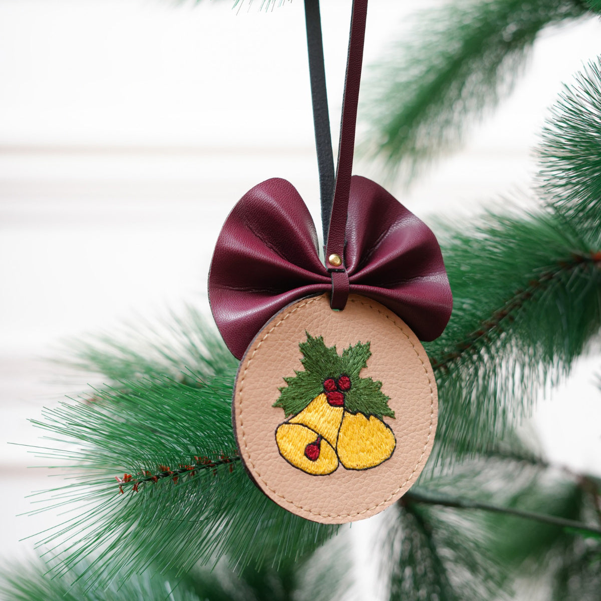 Vegan Leather Festive Decor Handcrafted Christmas Jingle Bell (Yellow)