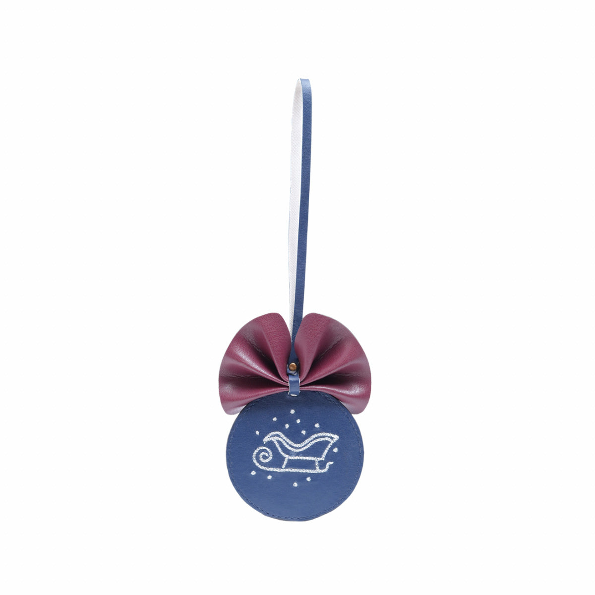 Cactus Leather Festive Decor Handcrafted Christmas Sleigh Bulb (Blue)
