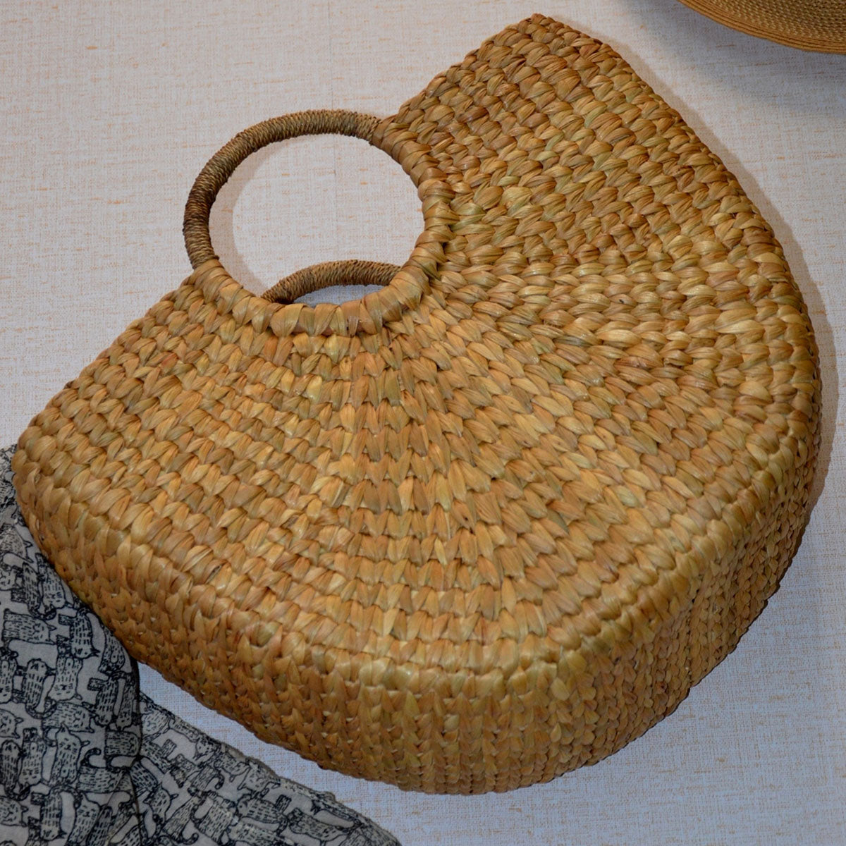 Water Hyacinth Half Moon Basket Bag - Natural