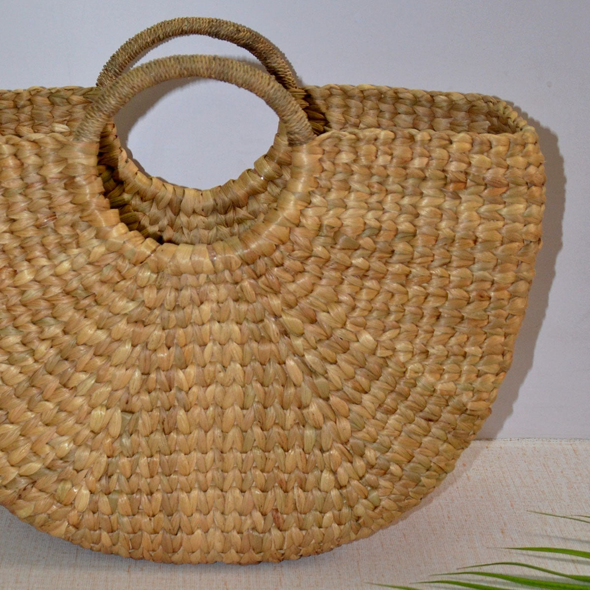Water Hyacinth Half Moon Basket Bag - Natural