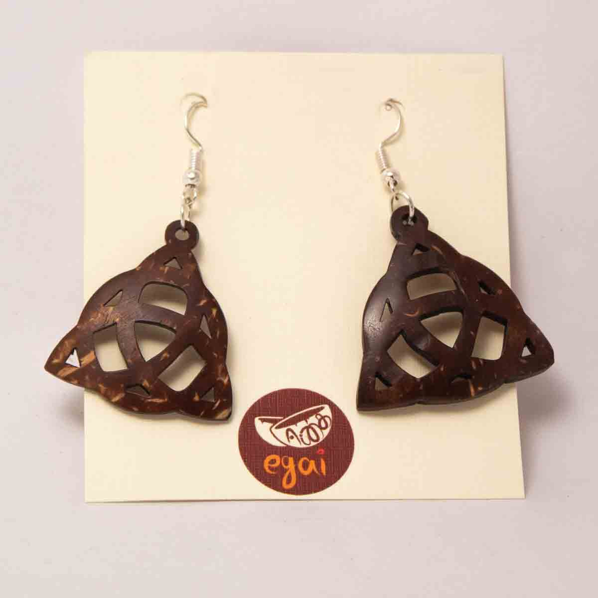 Coconut Shell Earrings/ Celtic Trinity Symbol