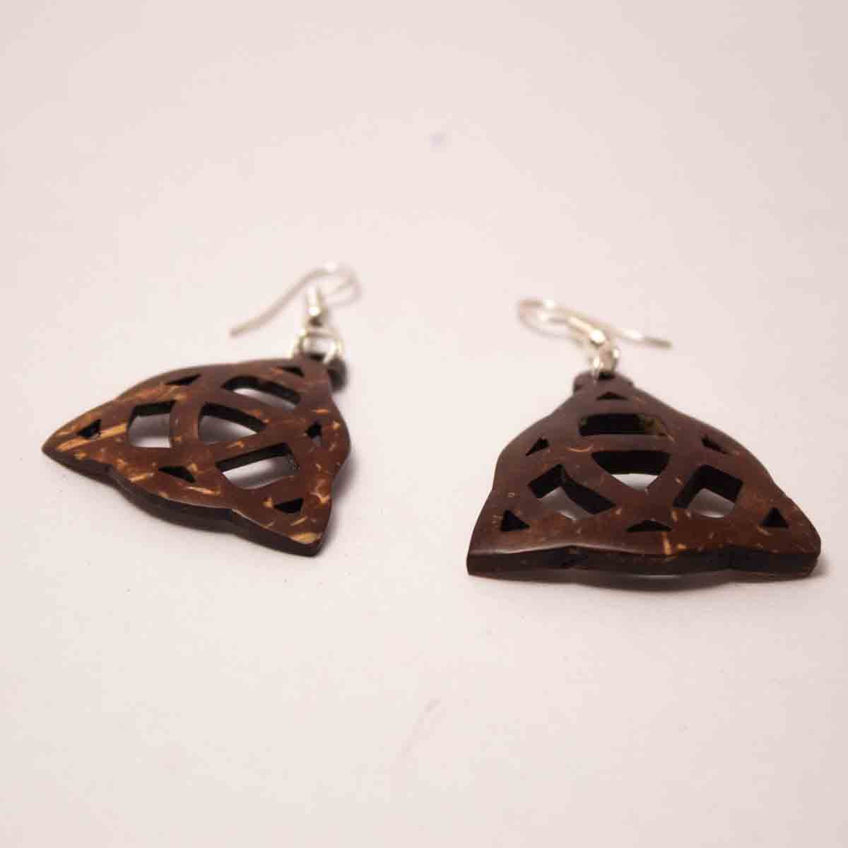 Coconut Shell Earrings/ Celtic Trinity Symbol