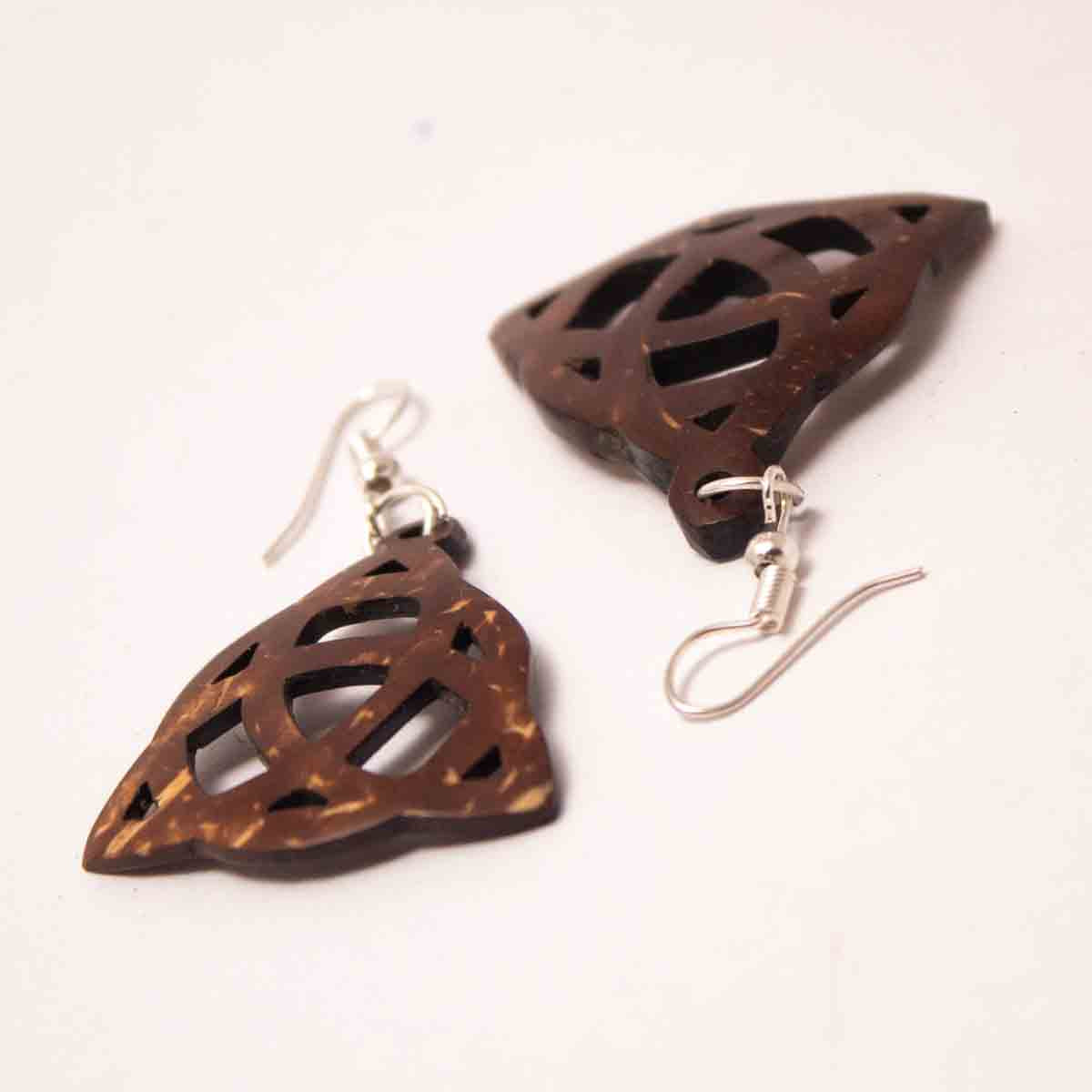 Coconut Shell Earrings/ Celtic Trinity Symbol