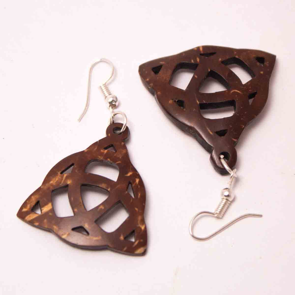 Coconut Shell Earrings/ Celtic Trinity Symbol