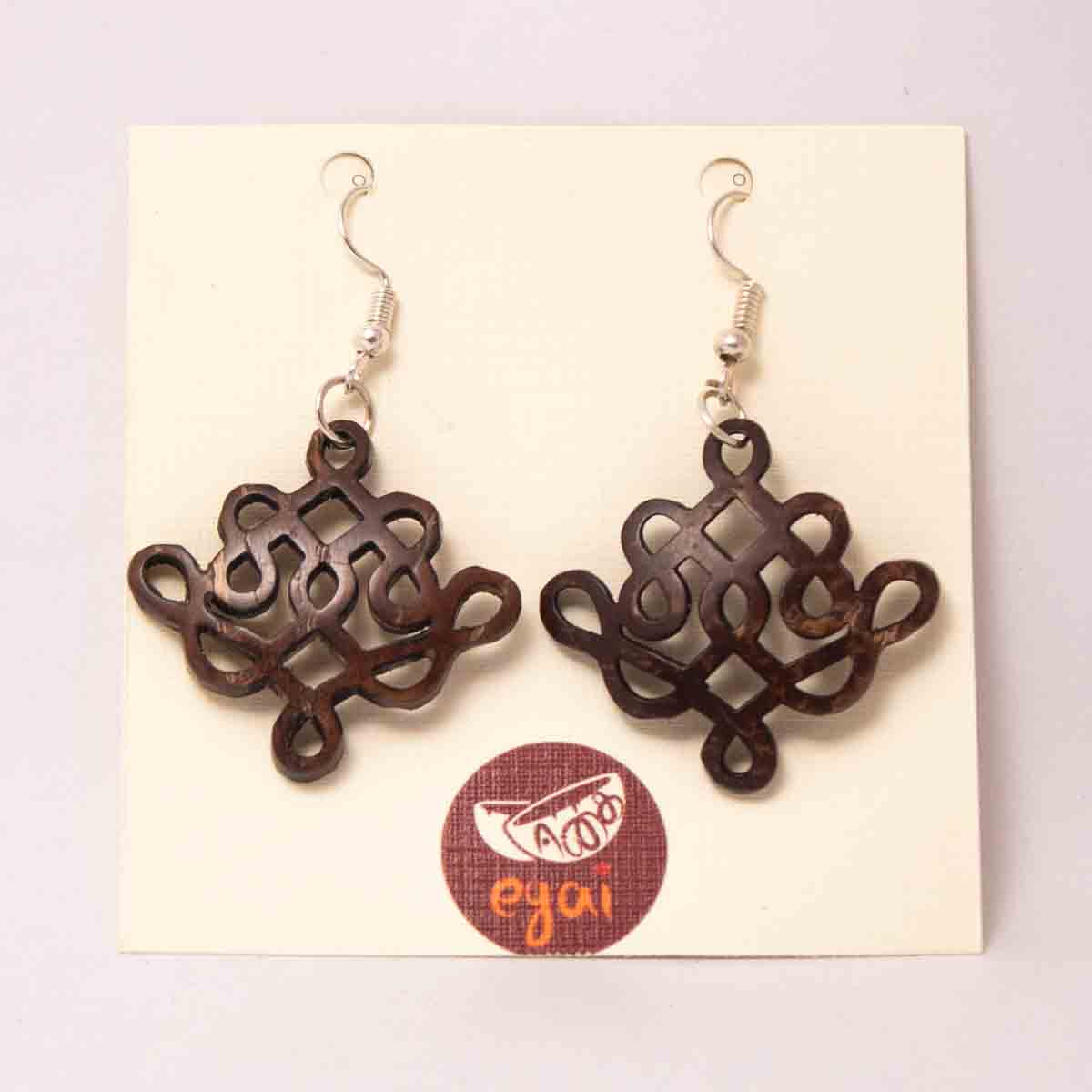 Coconut shell Kolam Design Earrings