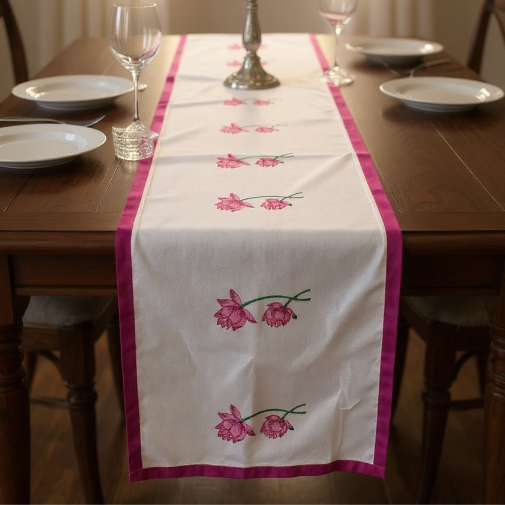 100% Cotton Handblocked Lotus 6 Seater Dining Table Runner