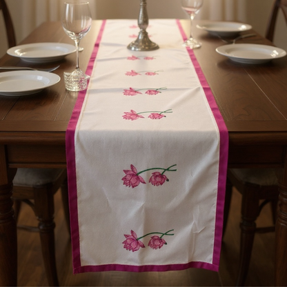 100% Cotton Handblocked Lotus 6 Seater Dining Table Runner