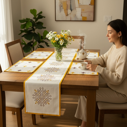 100% Cotton Kollam Table Runner for 6 Seater Dining Table