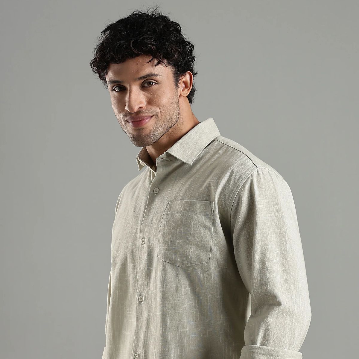 Sage Green Hemp Cotton Shirt for Casual Wear