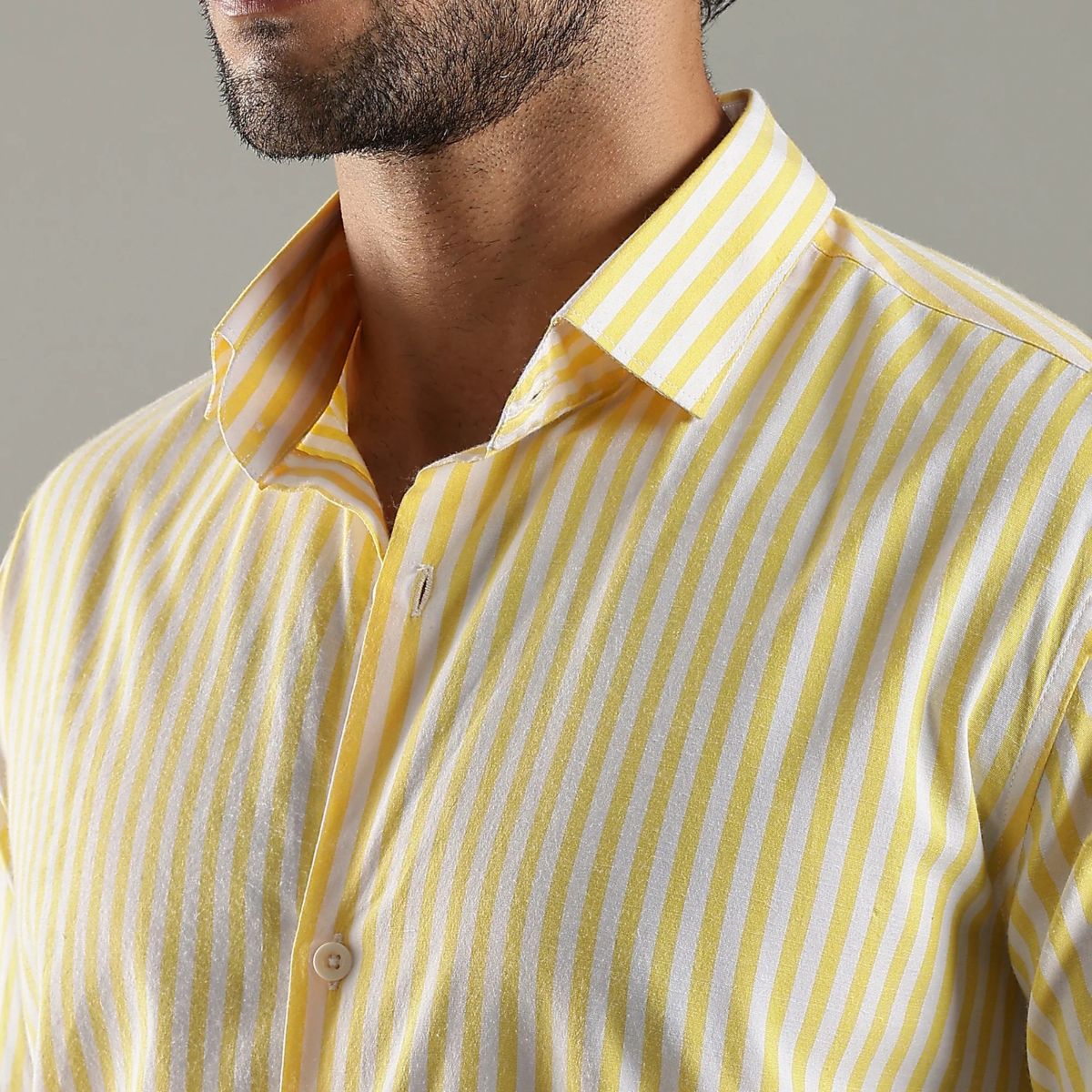 Yellow & White Cotton Classic Solaris Stripes Shirt