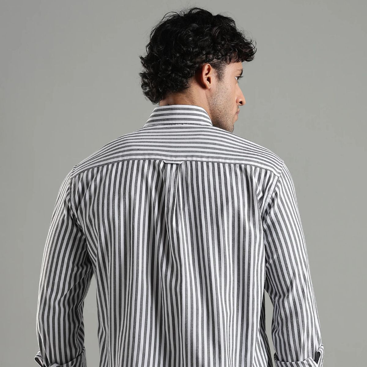 Minimalist Grey and White Cotton Shadow Stripes Shirt