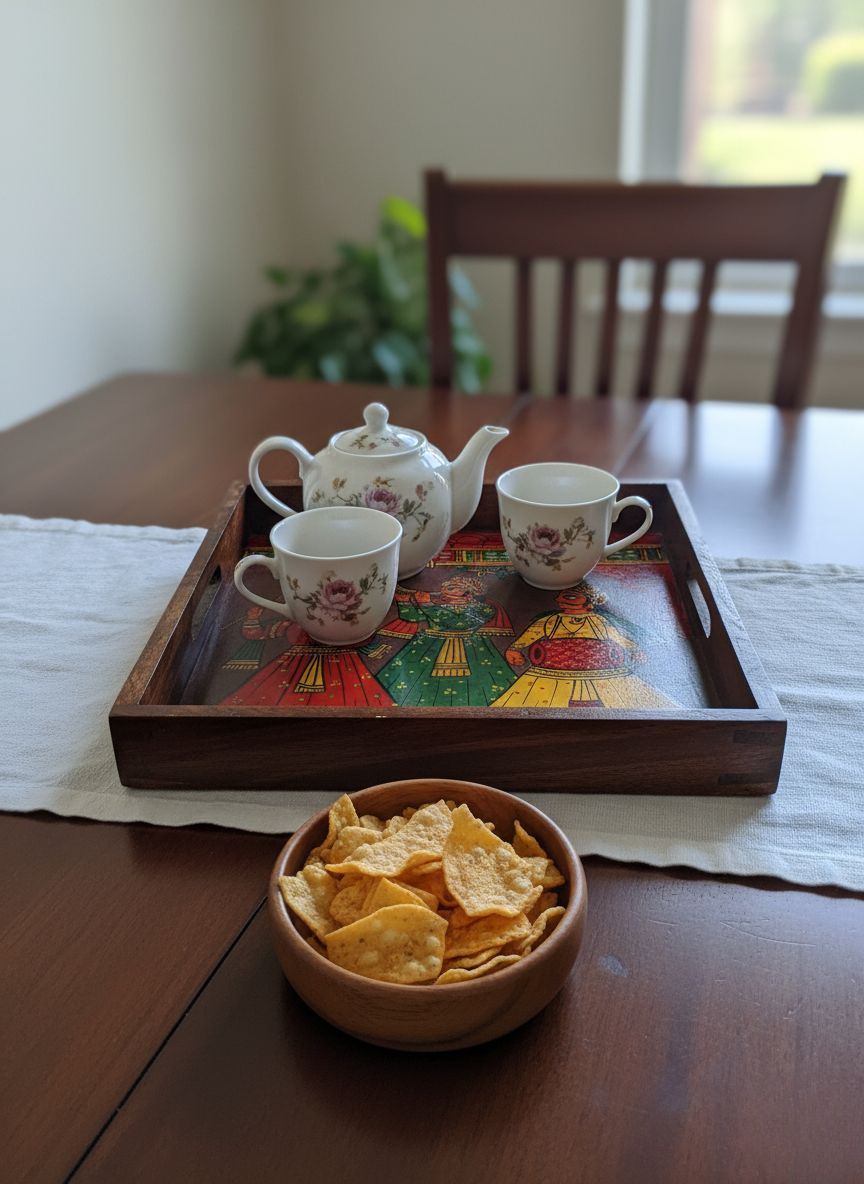 Wooden Phad Art Tray - Handpainted Serving Tray