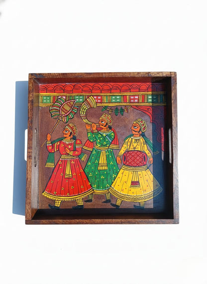 Wooden Phad Art Tray - Handpainted Serving Tray