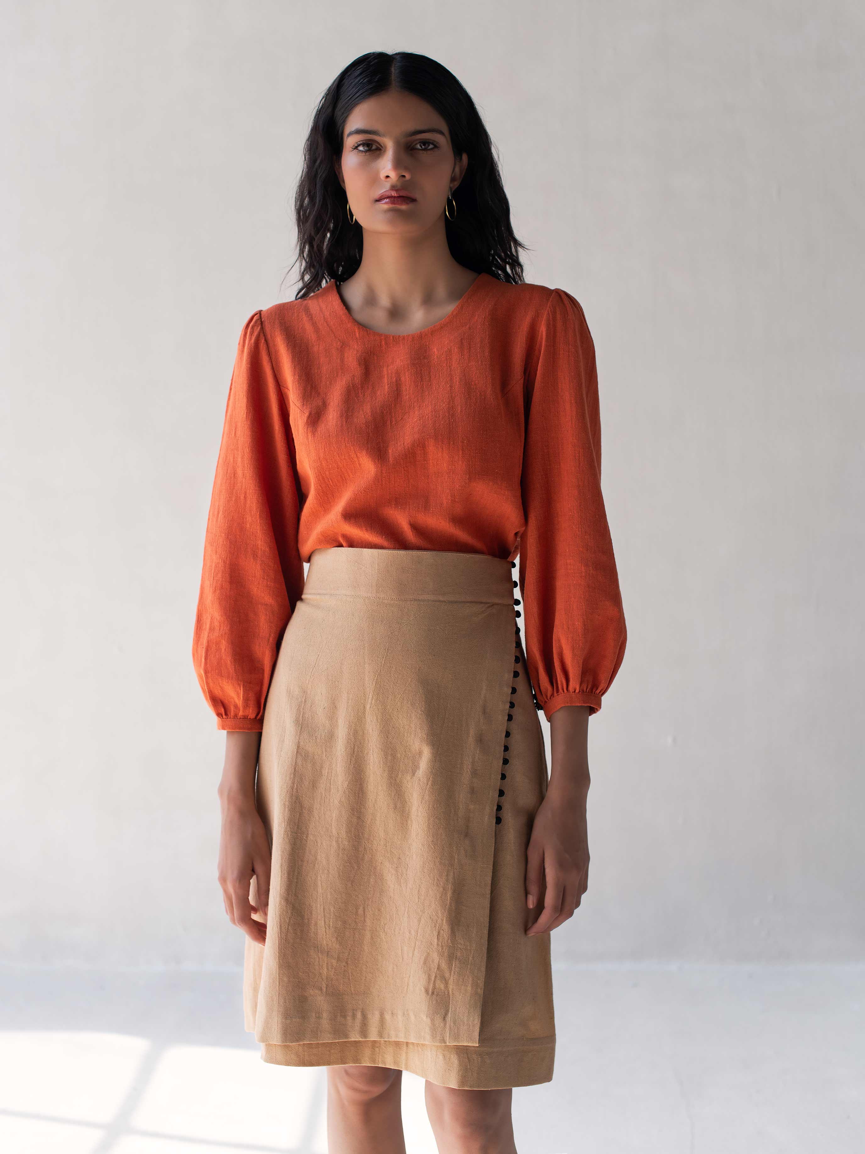 High-Waisted A-Line Skirt | Classic Cotton Beige Skirt for Women