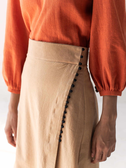 High-Waisted A-Line Skirt | Classic Cotton Beige Skirt for Women