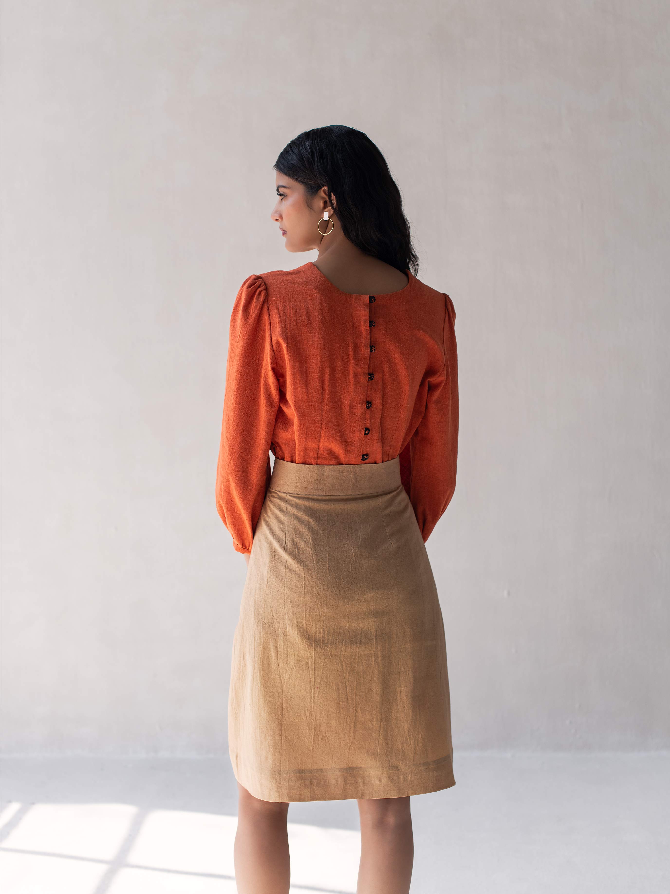 High-Waisted A-Line Skirt | Classic Cotton Beige Skirt for Women