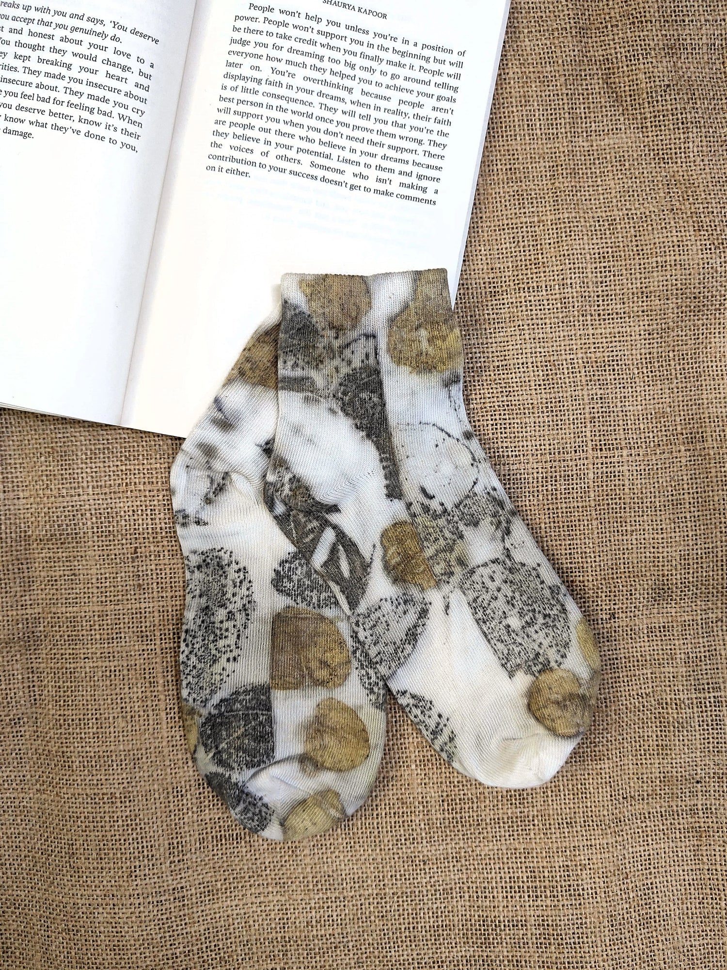 Seasonal Leaf Ecoprinted Pure Cotton Socks | Naturally Printed