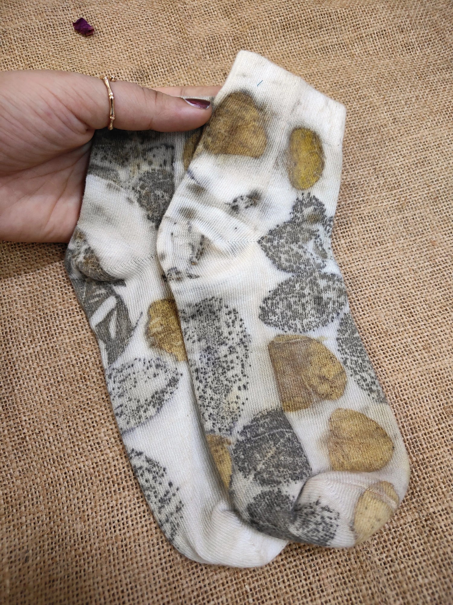 Seasonal Leaf Ecoprinted Pure Cotton Socks | Naturally Printed