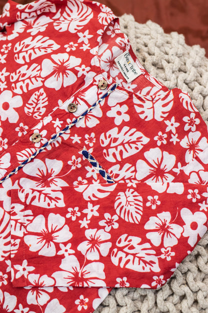 Rang Do Lal Kurta | Leaf Print Red Cotton Kurta for Boys