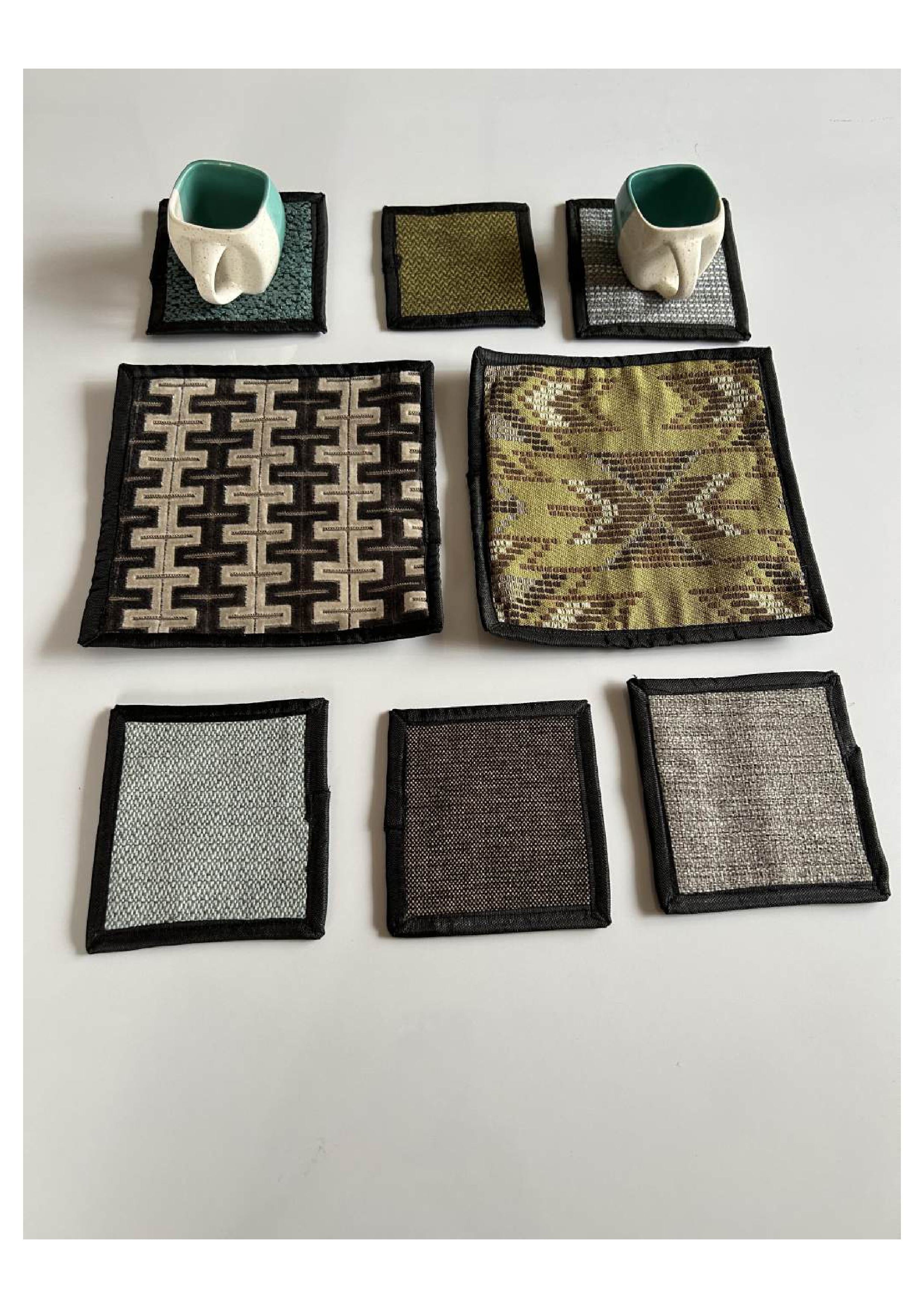 Upcycled Cloth Handwoven Coasters – Set of 8 | Natural Table Essential