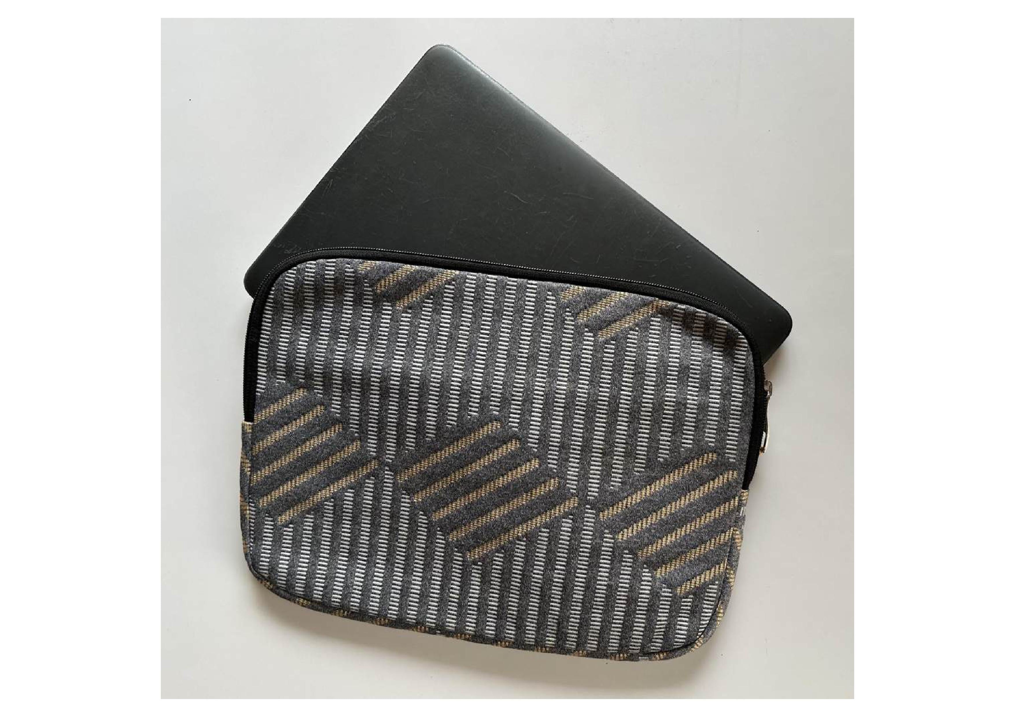 Upcycled Cloth & PU Leather Laptop Sleeve – 13 Inch |Handcrafted Cover