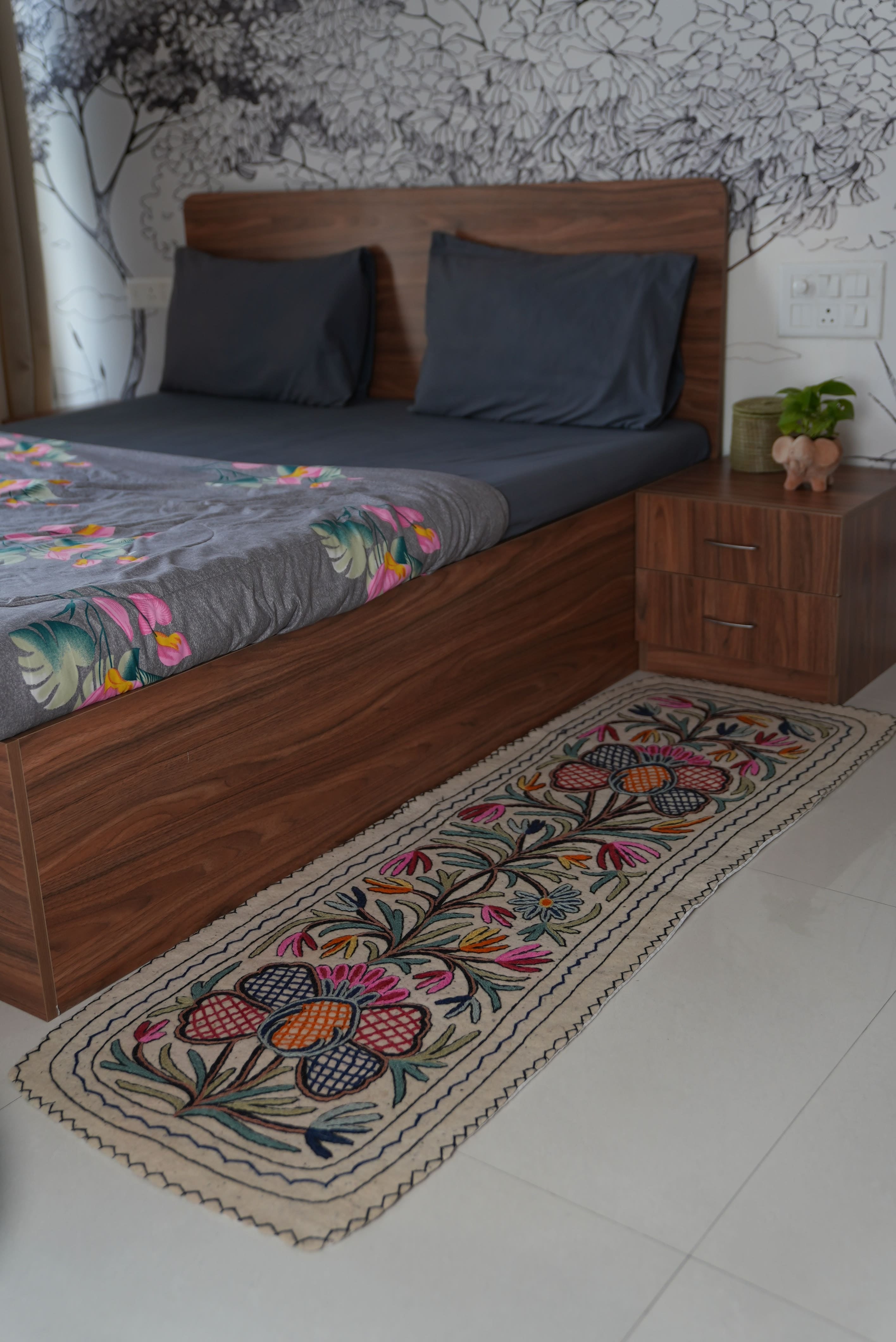 Handmade Namda Bedside Runner | Kashmiri Wool Felt Rug