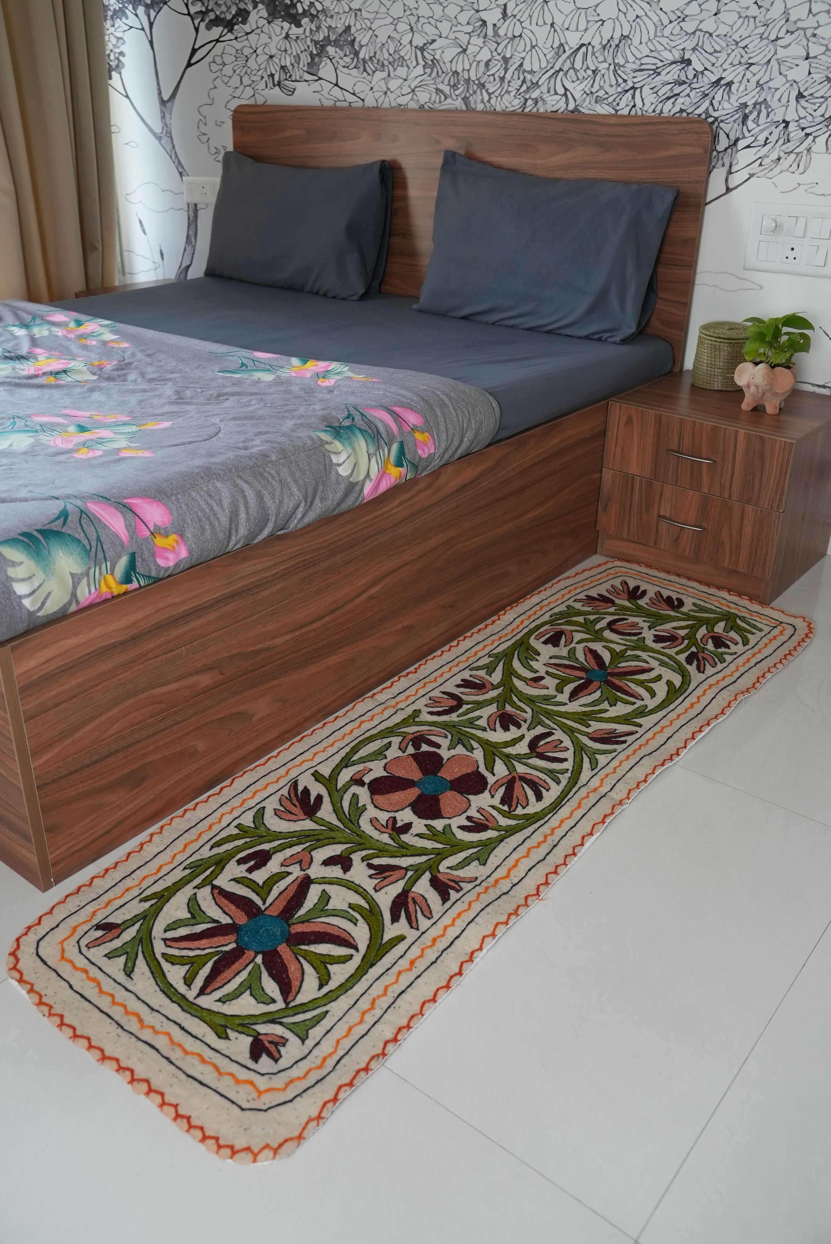 Handmade Namda Bedside Runner | Kashmiri Wool Felt Rug