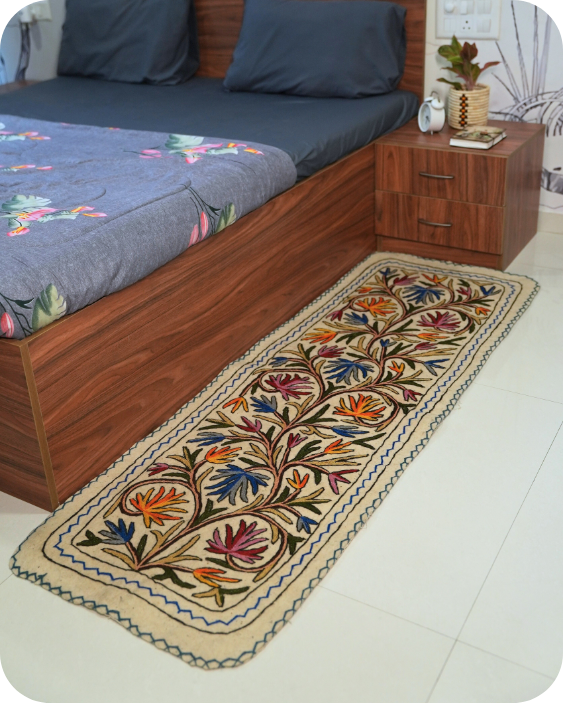 Handmade Namda Bedside Runner | Kashmiri Wool Felt Rug