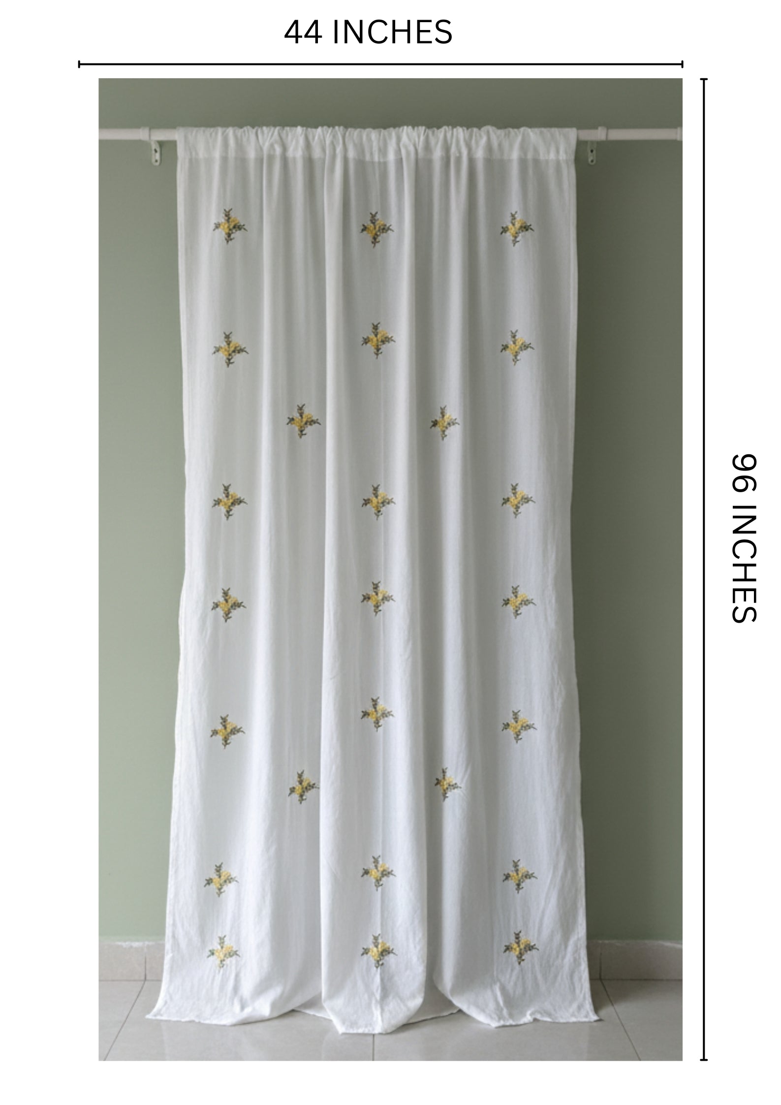 White Floral Bengal Hand Embroidery Semi Sheer Curtain